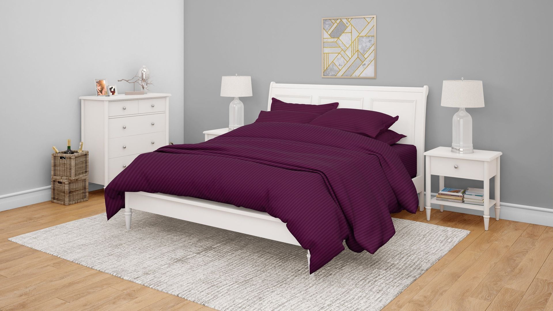 Swaas Antimicrobial 300TC Sateen Striped Violet Bedsheet Set - hfnl!fe