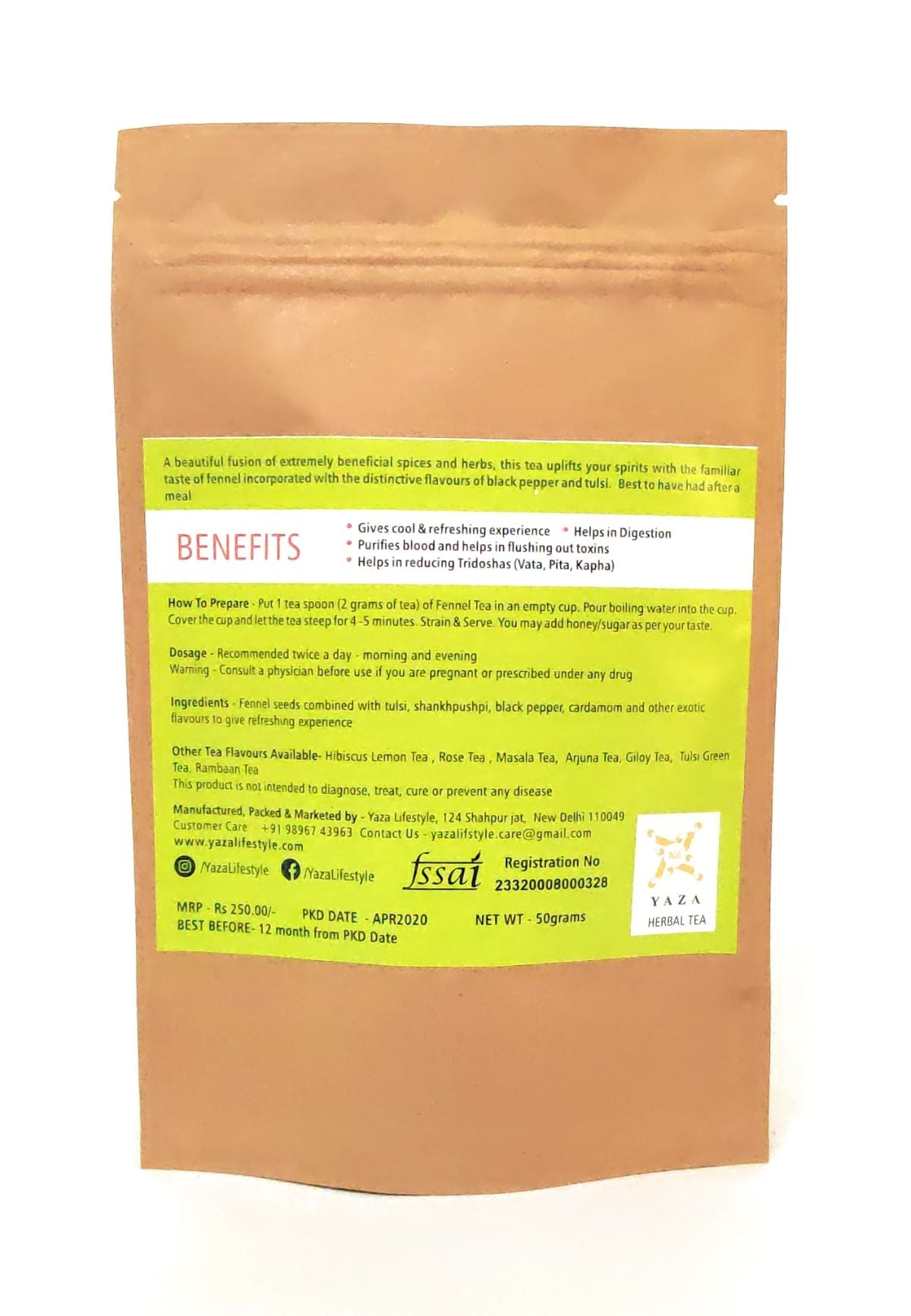 Yaza Fennel Green Tea -The Digestion Don and Immunity Booster - hfnl!fe