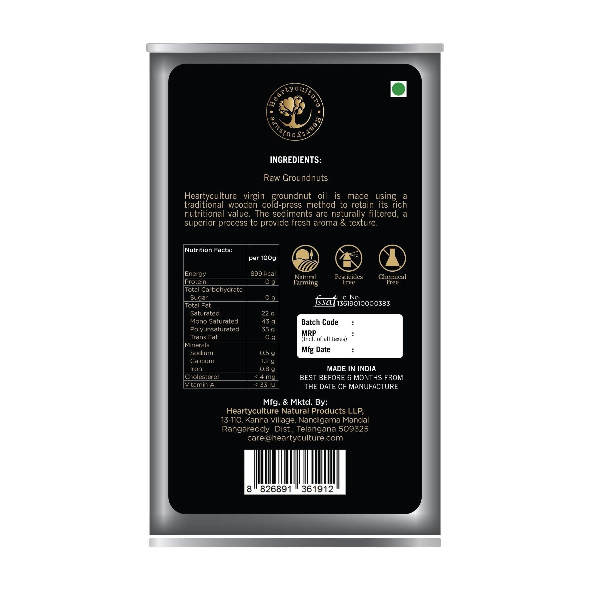 Heartyculture Cold Pressed Groundnut Oil - 1 Litre - hfnl!fe