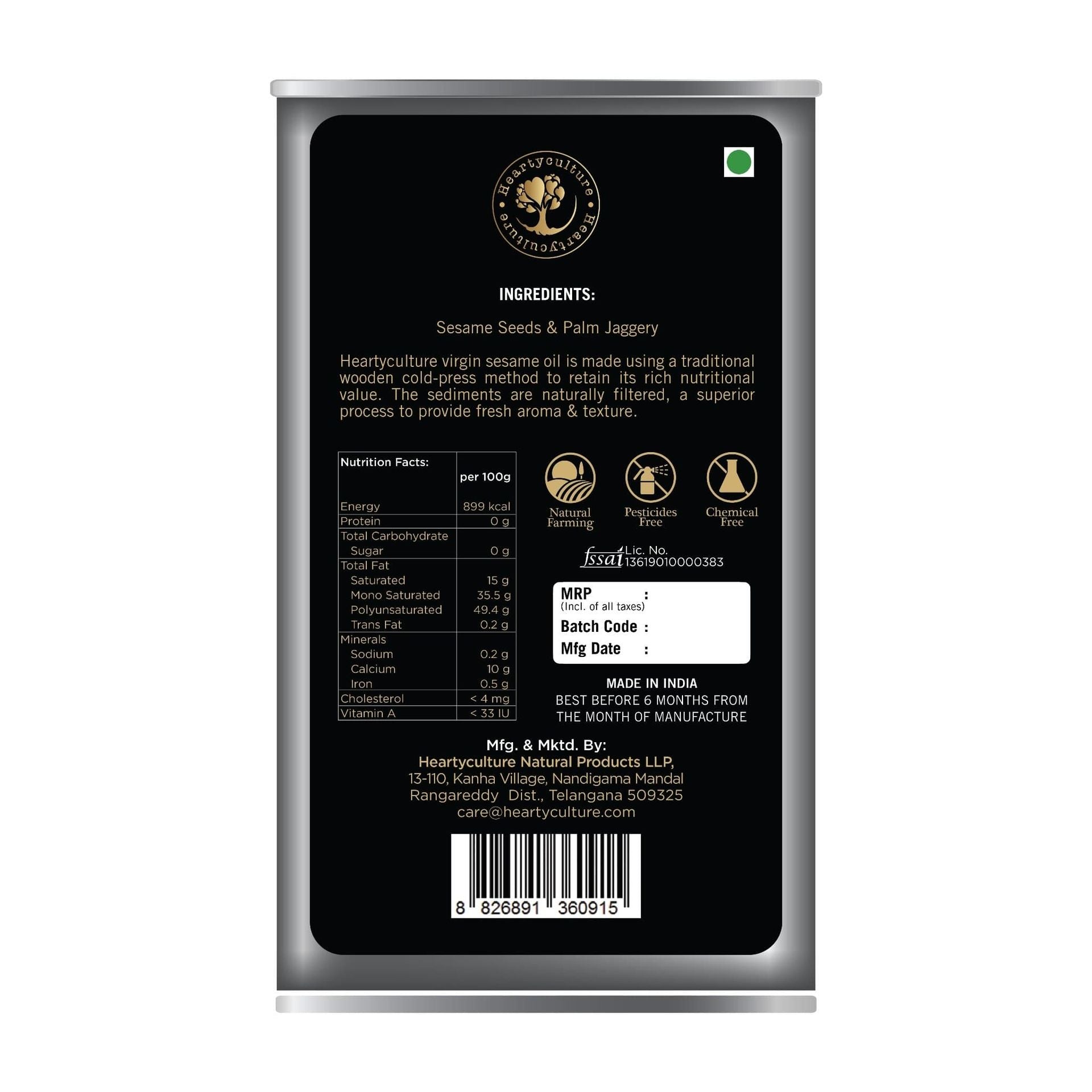 Heartyculture Cold Pressed Sesame Oil - 1 Litre - hfnl!fe