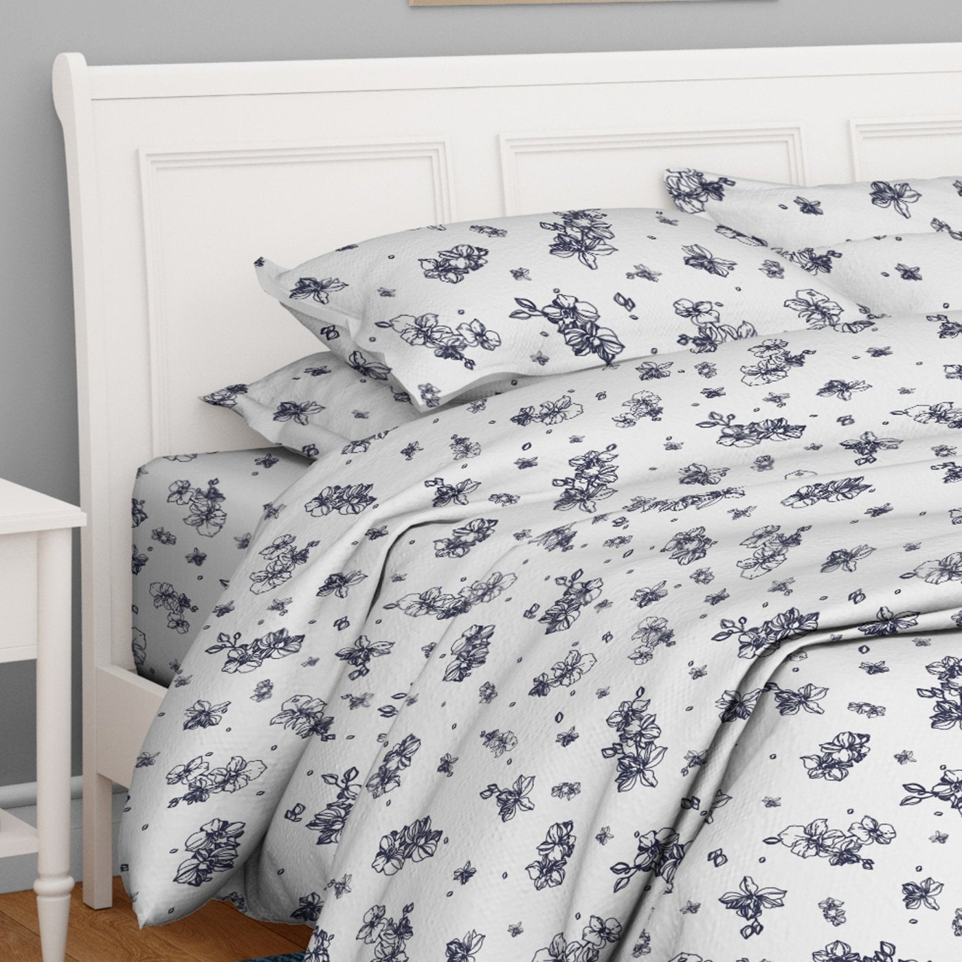 Swaas Antimicrobial 100% Cotton Linear Floral Bedsheet Set - hfnl!fe