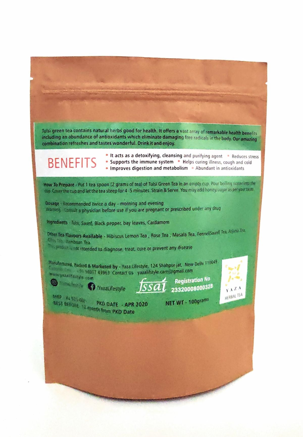 Yaza Tulsi Green Tea -Organic Age Defier & Immunity Booster - hfnl!fe