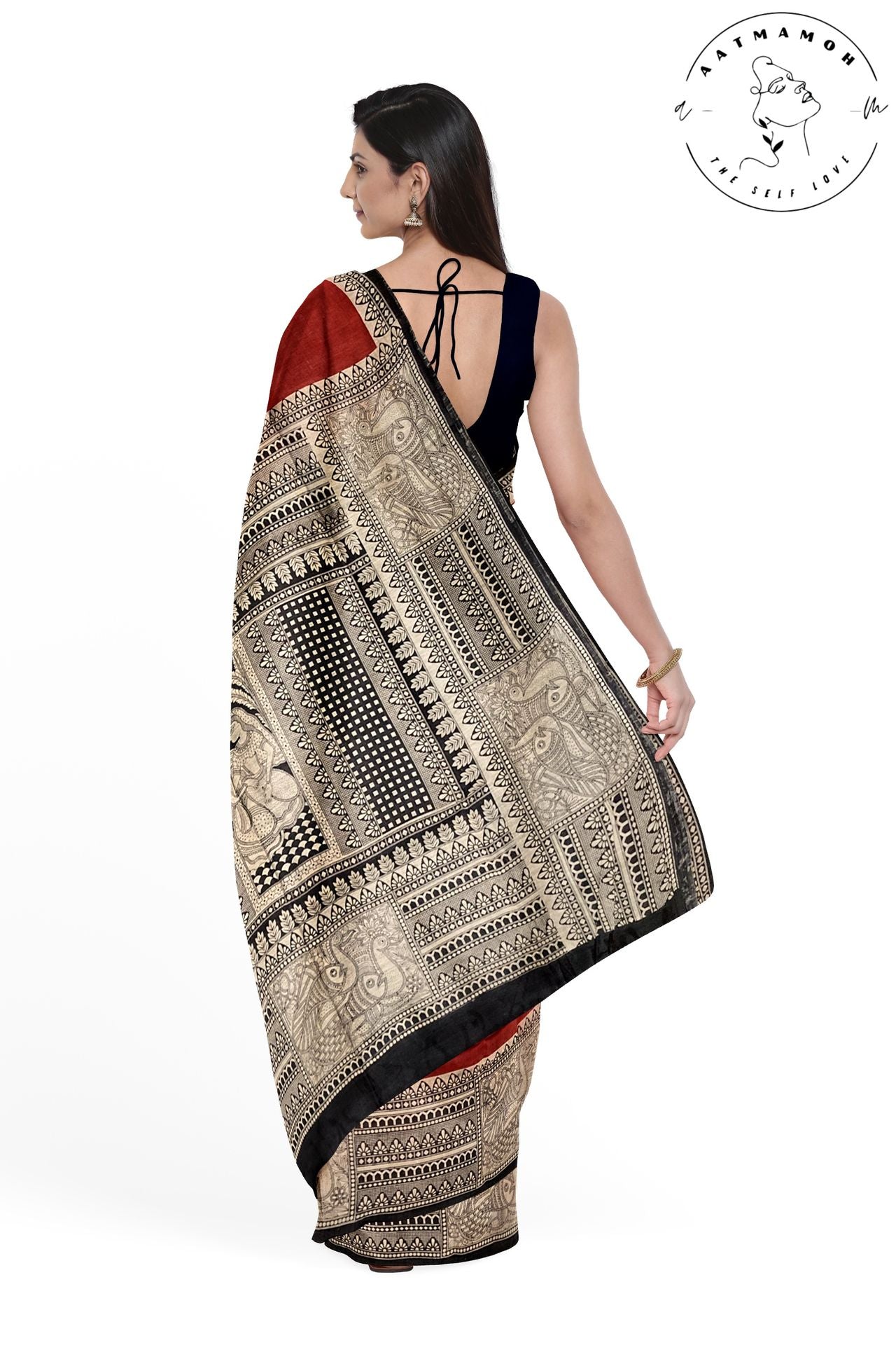 Red Hand Screen printed Tussar silk saree - hfnl!fe