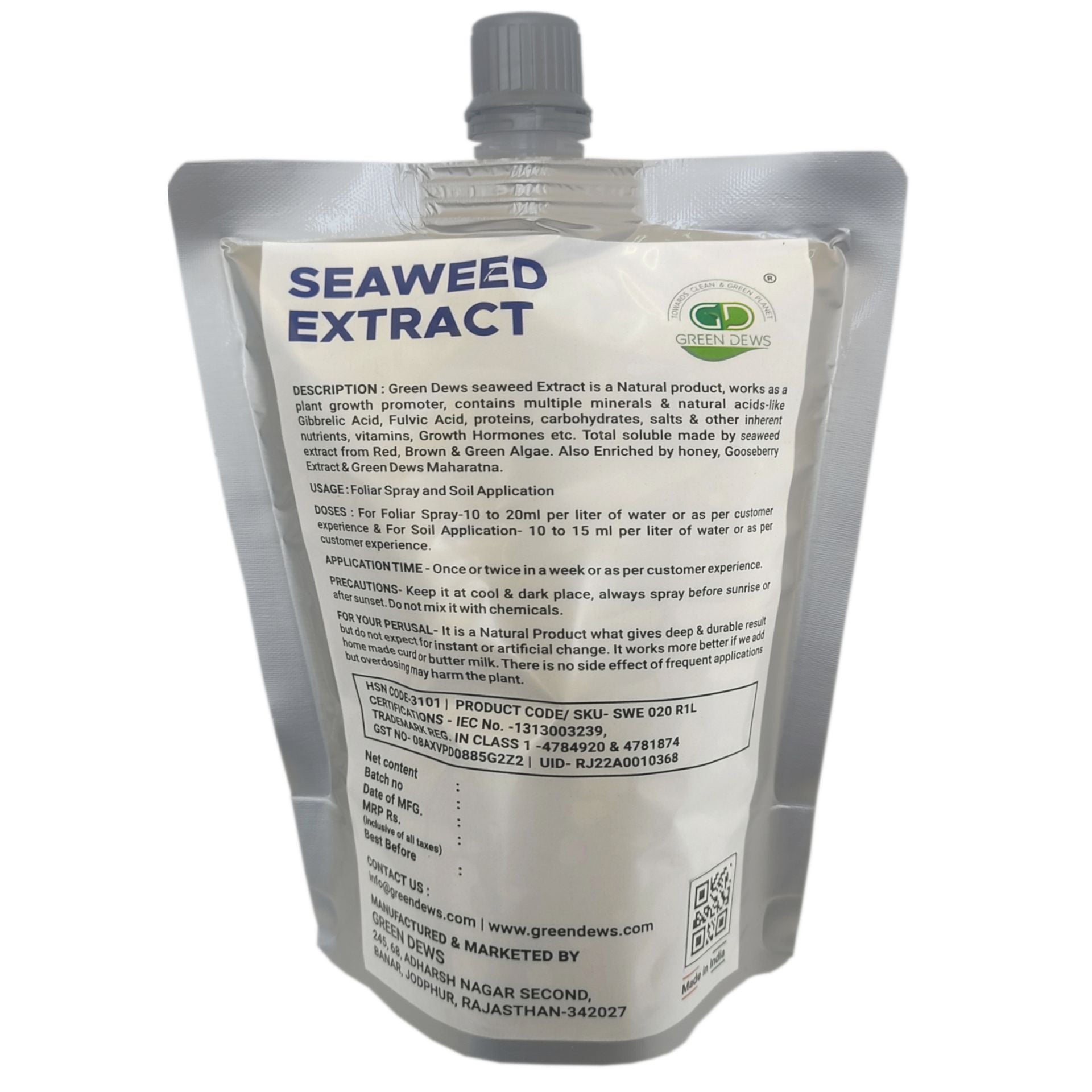 Green Dews Liquid Seaweed Extract Fertilizer for All Indoor-Outdoor Plants Plant Growth Stimulant Soil conditioner - hfnl!fe