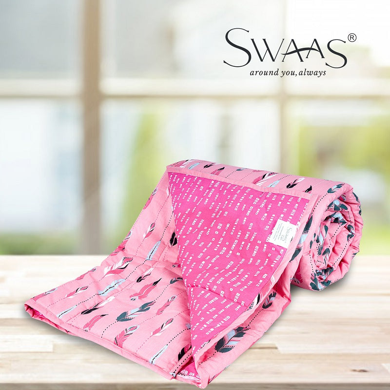 Swaas Softies 100% Cotton Antimicrobial Kids White/Pink Reversible Quilt - hfnl!fe