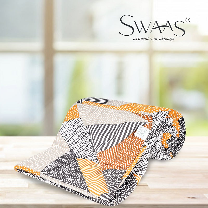 Swaas Antimicrobial 100% Cotton Mix Geo Pattern Brown/Orange Reversible Quilt - hfnl!fe