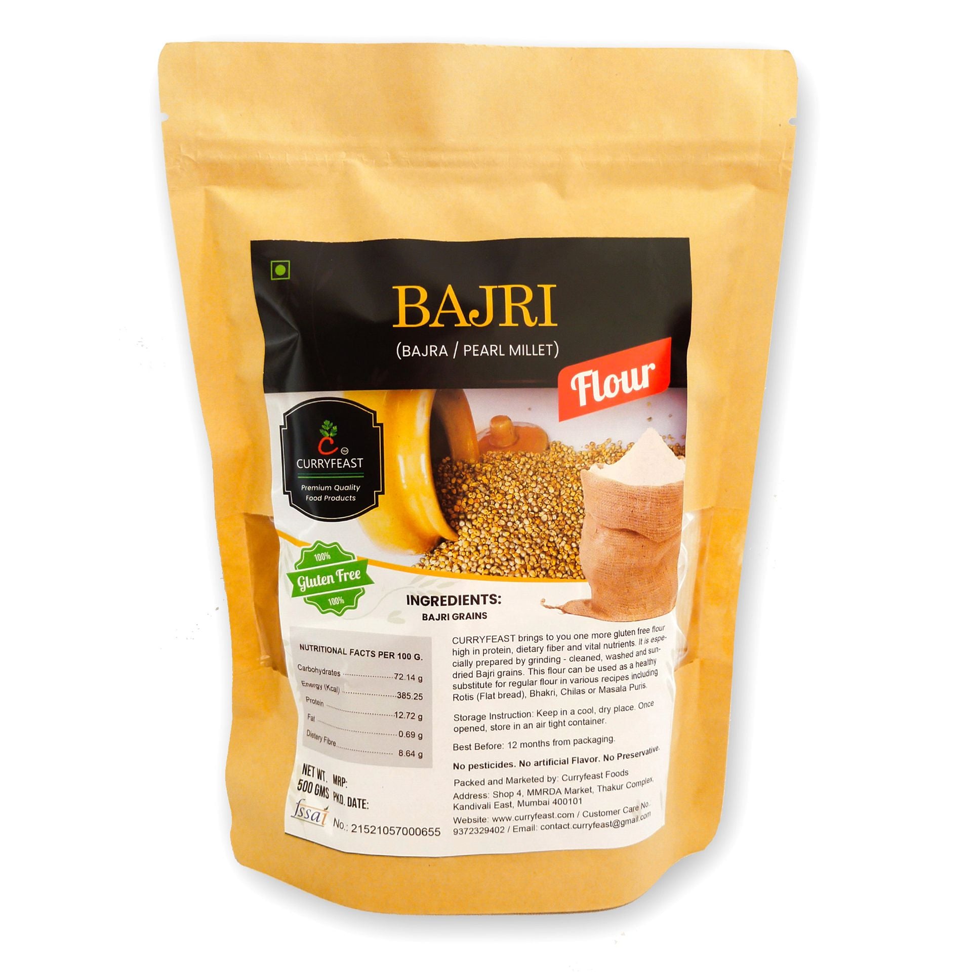 CURRYFEAST Bajri (Pearl Millet) Flour / 2 Packs of 500g - hfnl!fe