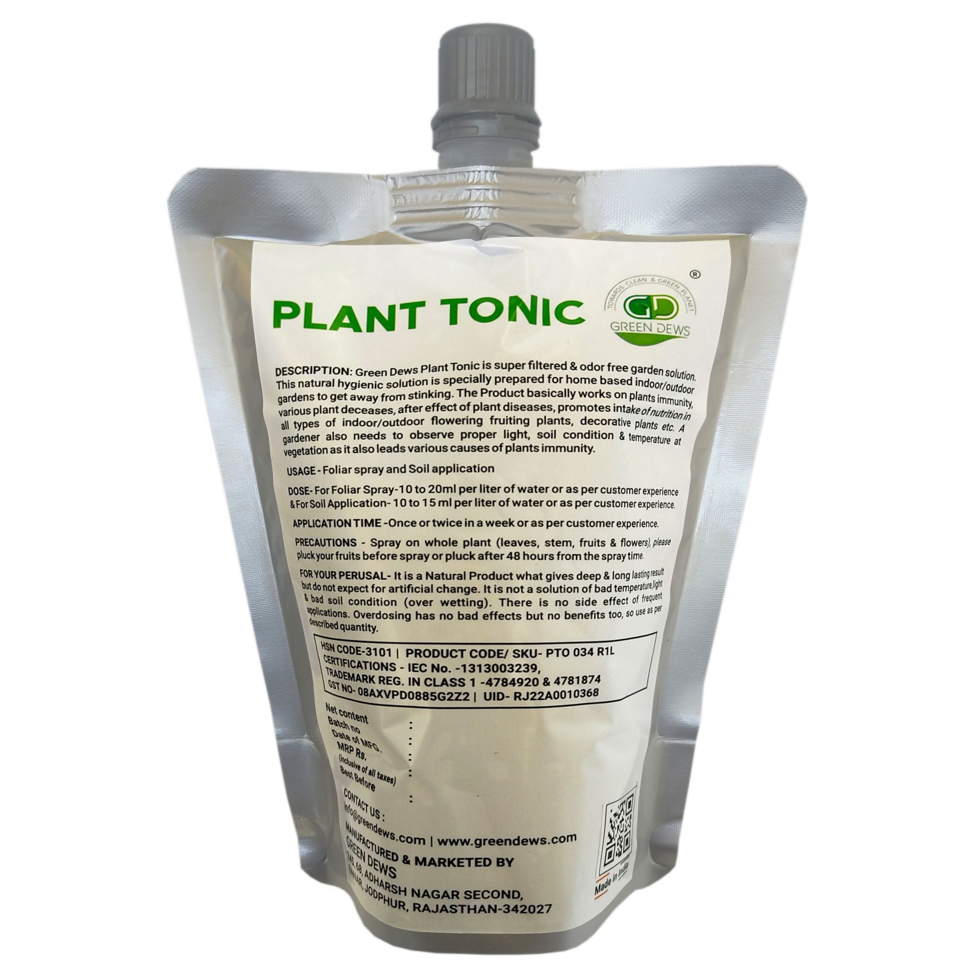 Green Dews Plant Tonic All Purpose Plant Food Fertilizer Liquid Organic Controls Plant Diseases - hfnl!fe