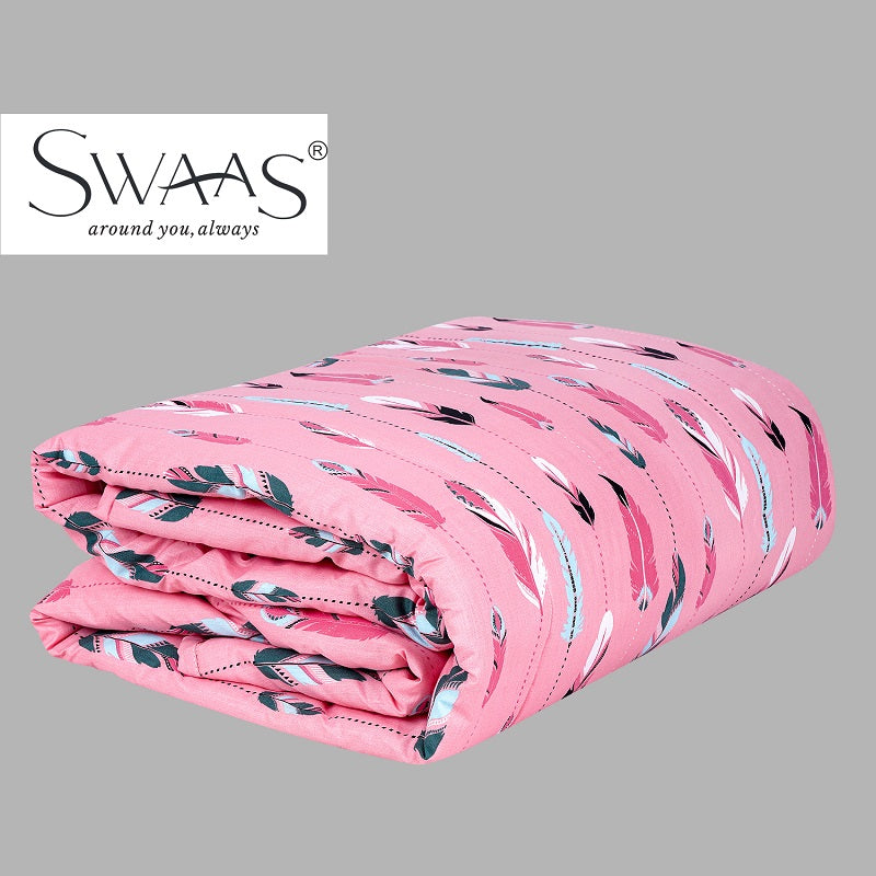 Swaas Softies 100% Cotton Antimicrobial Kids White/Pink Reversible Quilt - hfnl!fe
