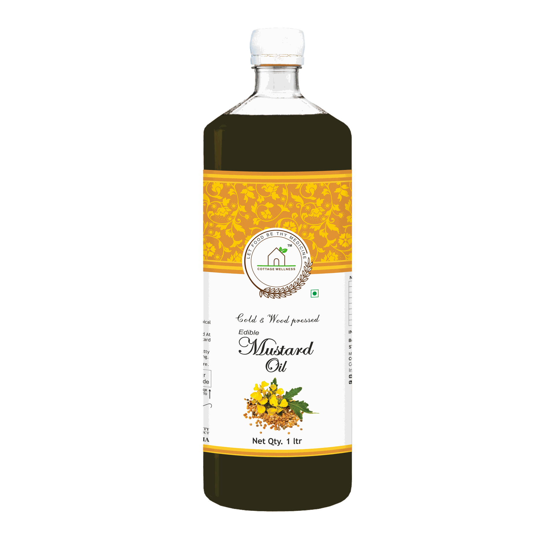 Cottage Wellness Mustard Oil Cold and Wood Pressed Edible 1Litre - hfnl!fe