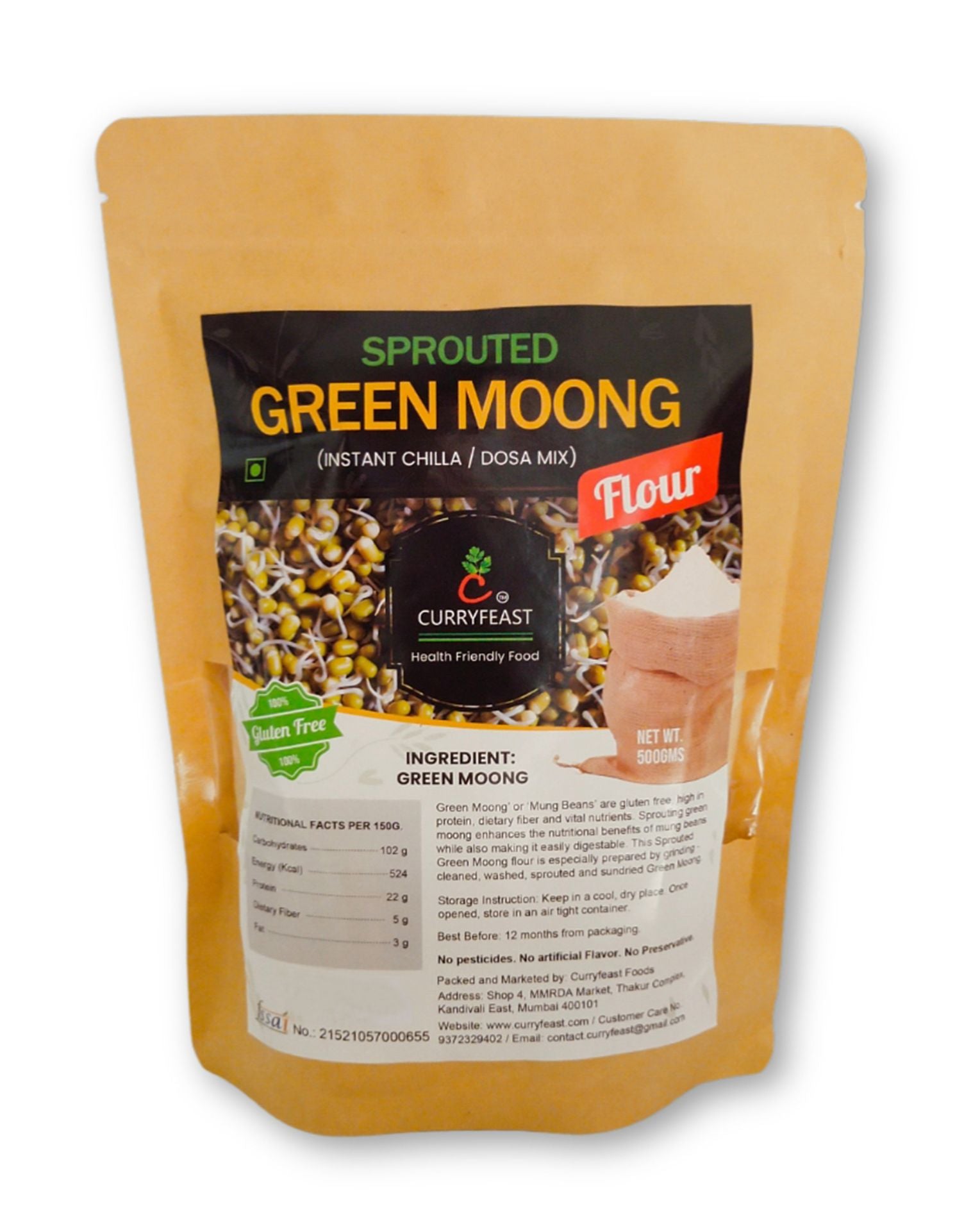 CURRYFEAST Sprouted Green Moong Flour - hfnl!fe