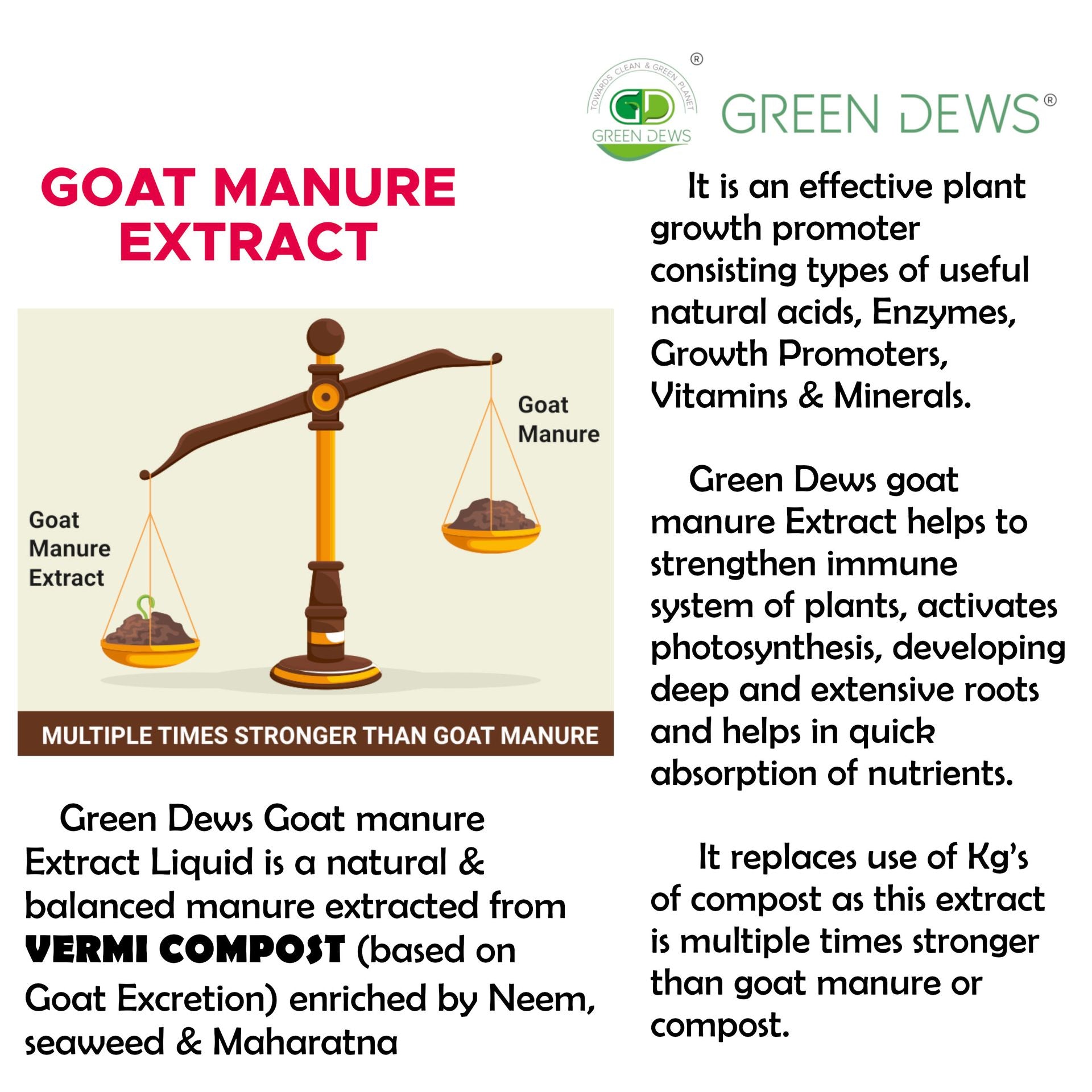 Green Dews Fertilizer for vegetables All Purpose Plant Food Goat Manure Extract Liquid Organic Multiple Times Stronger Than Vermi Compost - hfnl!fe
