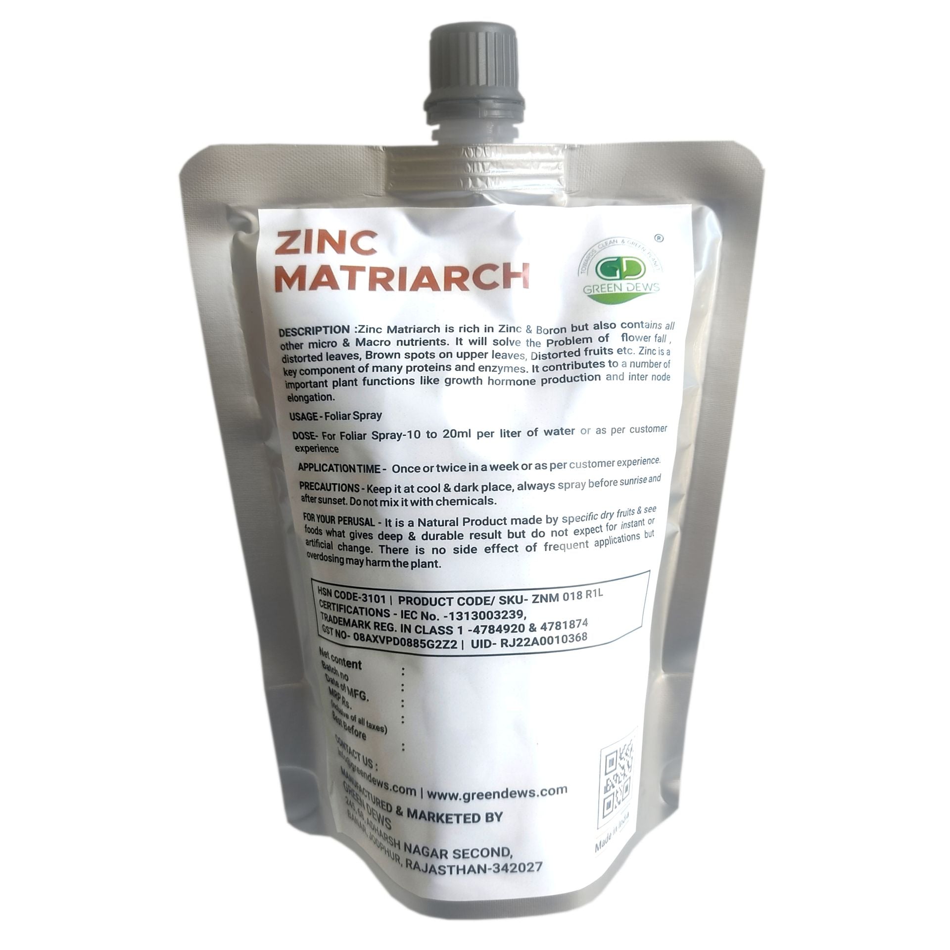 Green Dews Zinc Matriarch Organic Zinc Fertilizer for Plants to Solve Flower Fall for Indoor outdoor Plants Fertilizers for Home Gardening - hfnl!fe