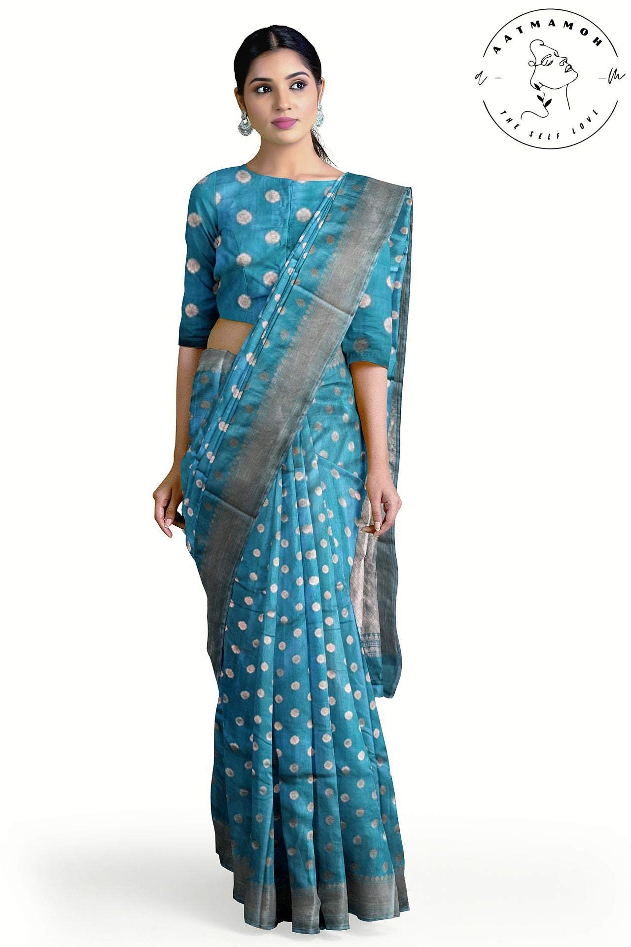 Light Blue Banarasi brocade cotton silk saree - hfnl!fe