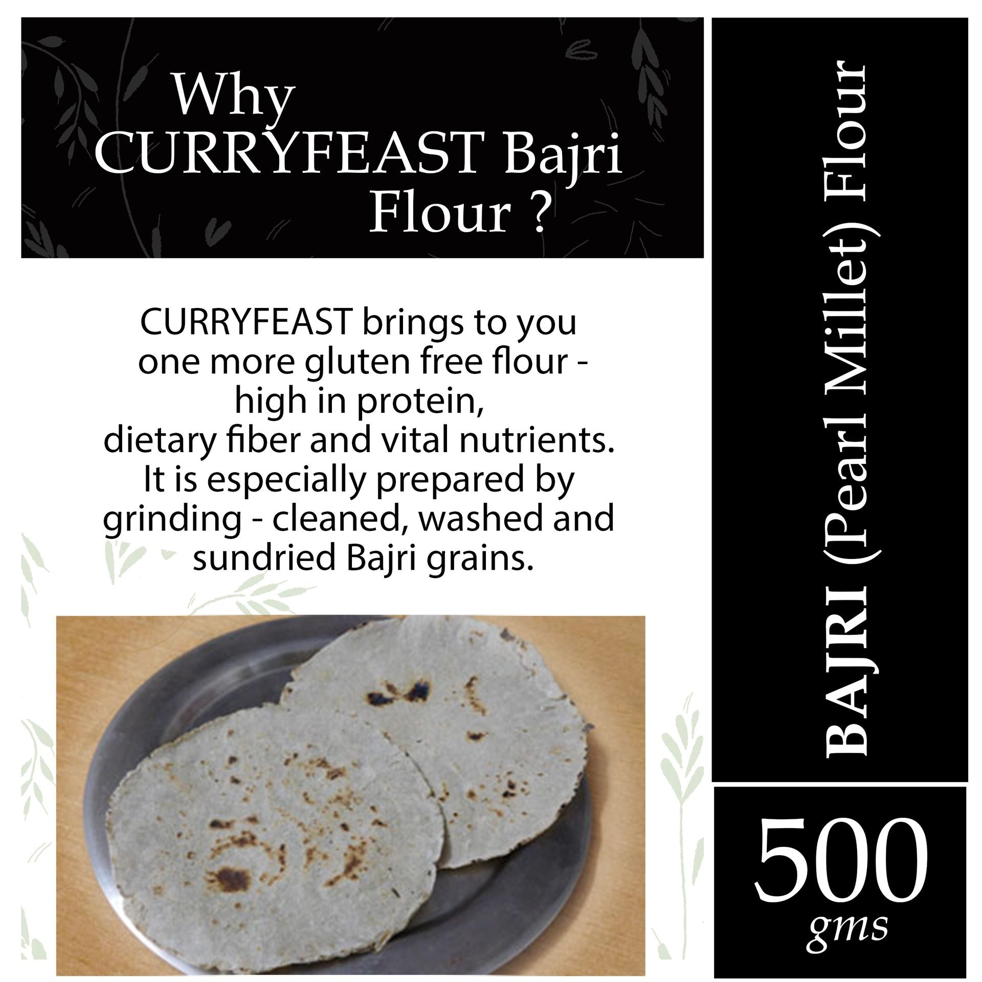 CURRYFEAST Bajri (Pearl Millet) Flour / 2 Packs of 500g - hfnl!fe