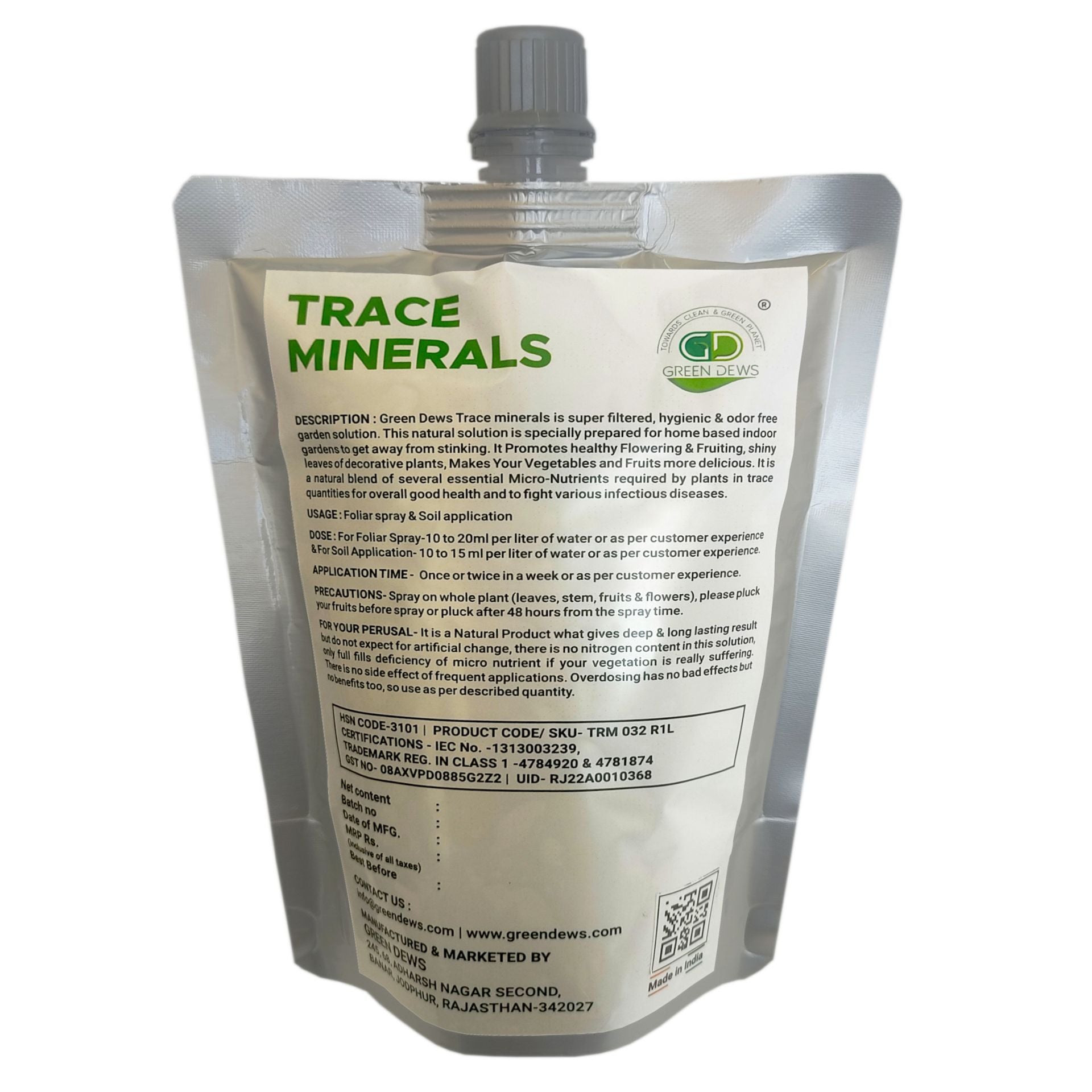 Green Dews Micro Nutrients for plants Fertilizer Liquid Organic Hygienic Odor Free diluted Trace Minerals For Home Balcony Terrace Garden - hfnl!fe