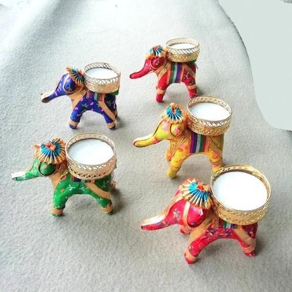 Shivi Arts Set of 5 Diyakosh Elephant chunri diya for diwali decoration - hfnl!fe