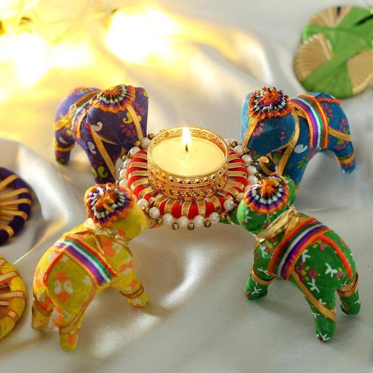 Shivi Arts Diyakosh Elephant chunri with Diya stand - pack of 4 - hfnl!fe
