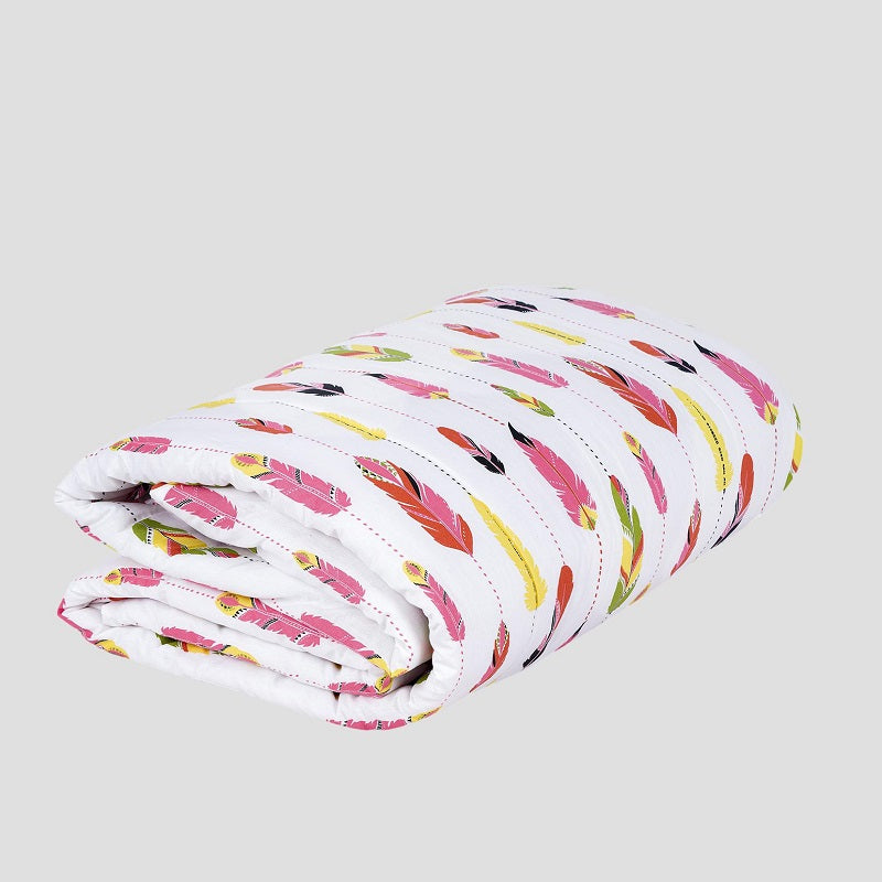 Swaas Softies 100% Cotton Antimicrobial Kids White/Pink Reversible Quilt - hfnl!fe