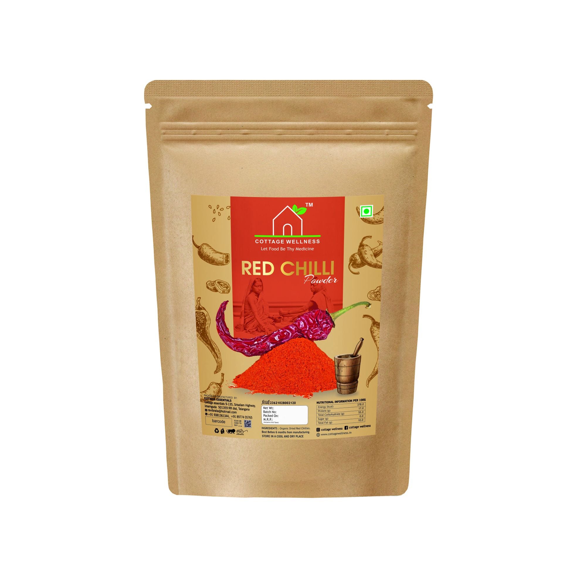 Cottage Wellness Red Chilli Powder 250gm - hfnl!fe