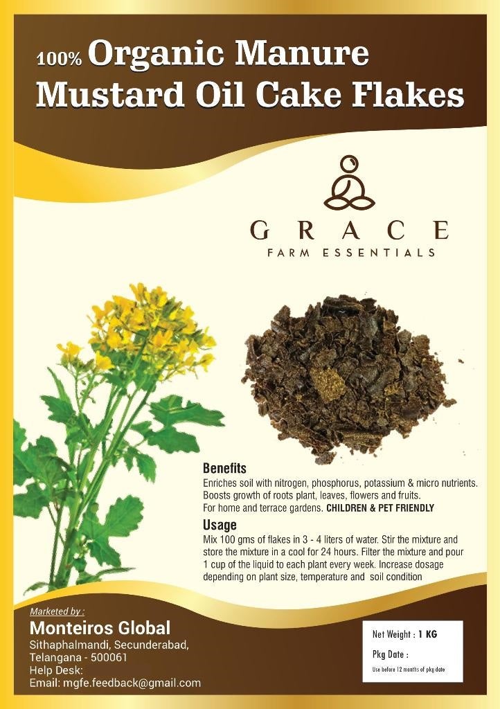 Grace Farm Essentials Mustard Oil Cake Flakes - Sarso Ki Khali (1 KG) - hfnl!fe
