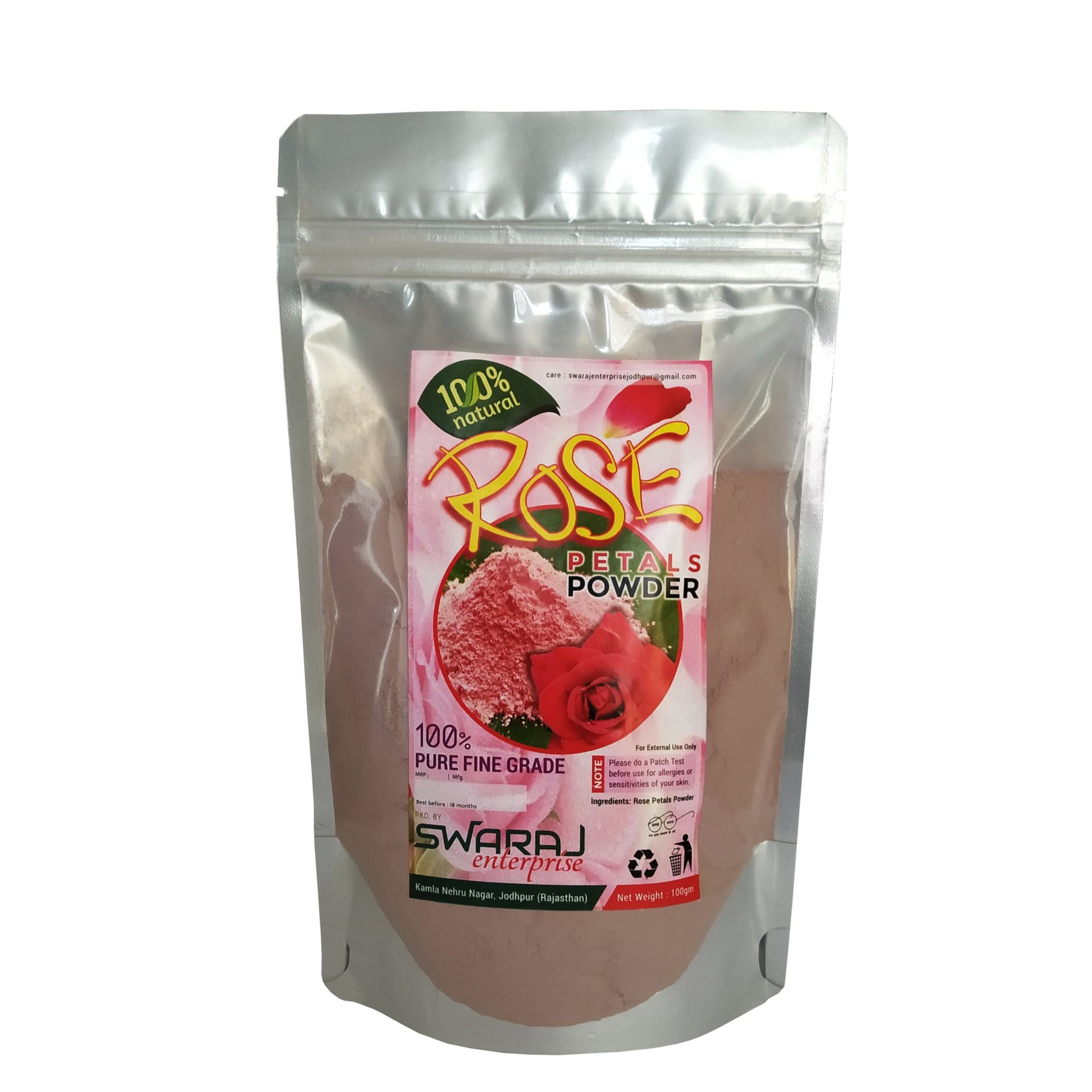 Swarajkart Rose Petals Powder (100gm Zipper Pouch) - hfnl!fe