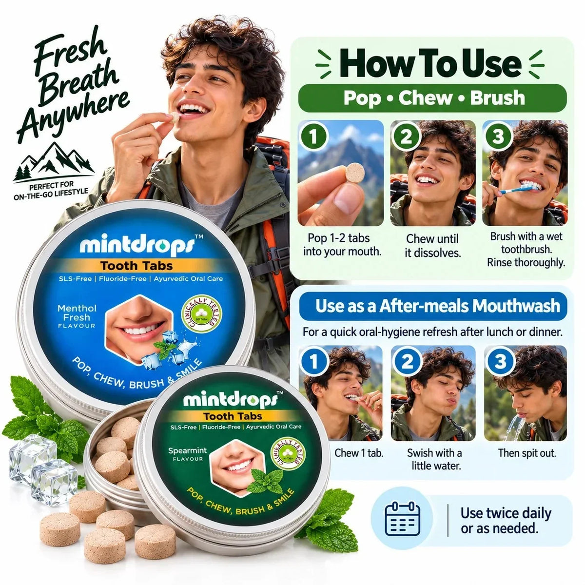 Mintdrops Tooth Tabs (Spear Mint) – Adventure & Travel Oral Care