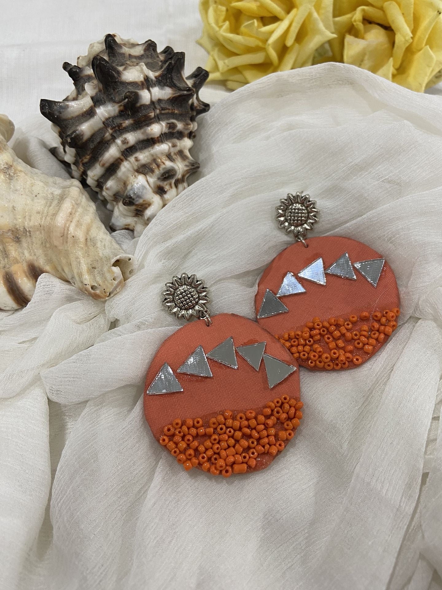Laadli Handmade- Narangi-Mirror Handmade Earrings