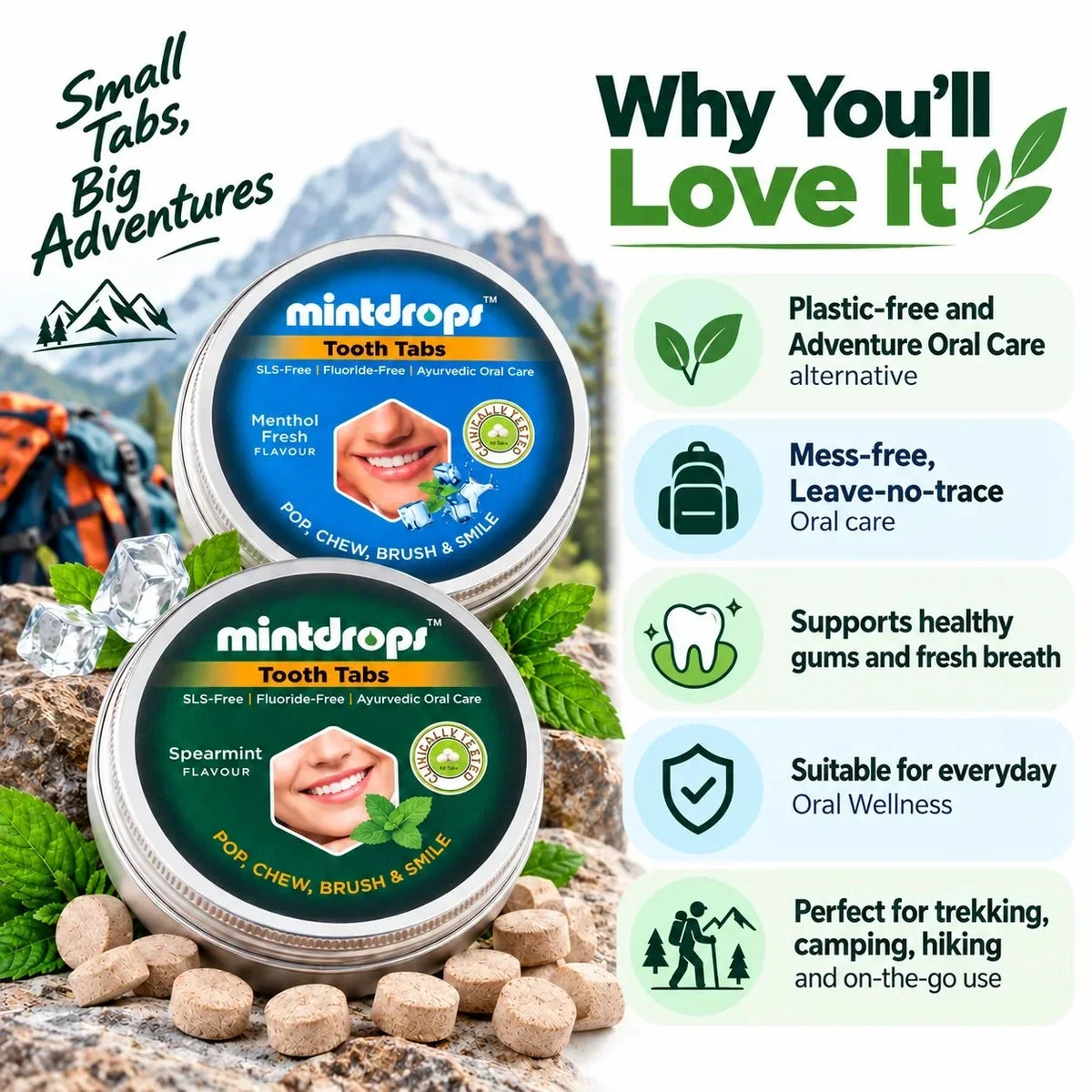 Mintdrops Tooth Tabs (Spear Mint) – Adventure & Travel Oral Care