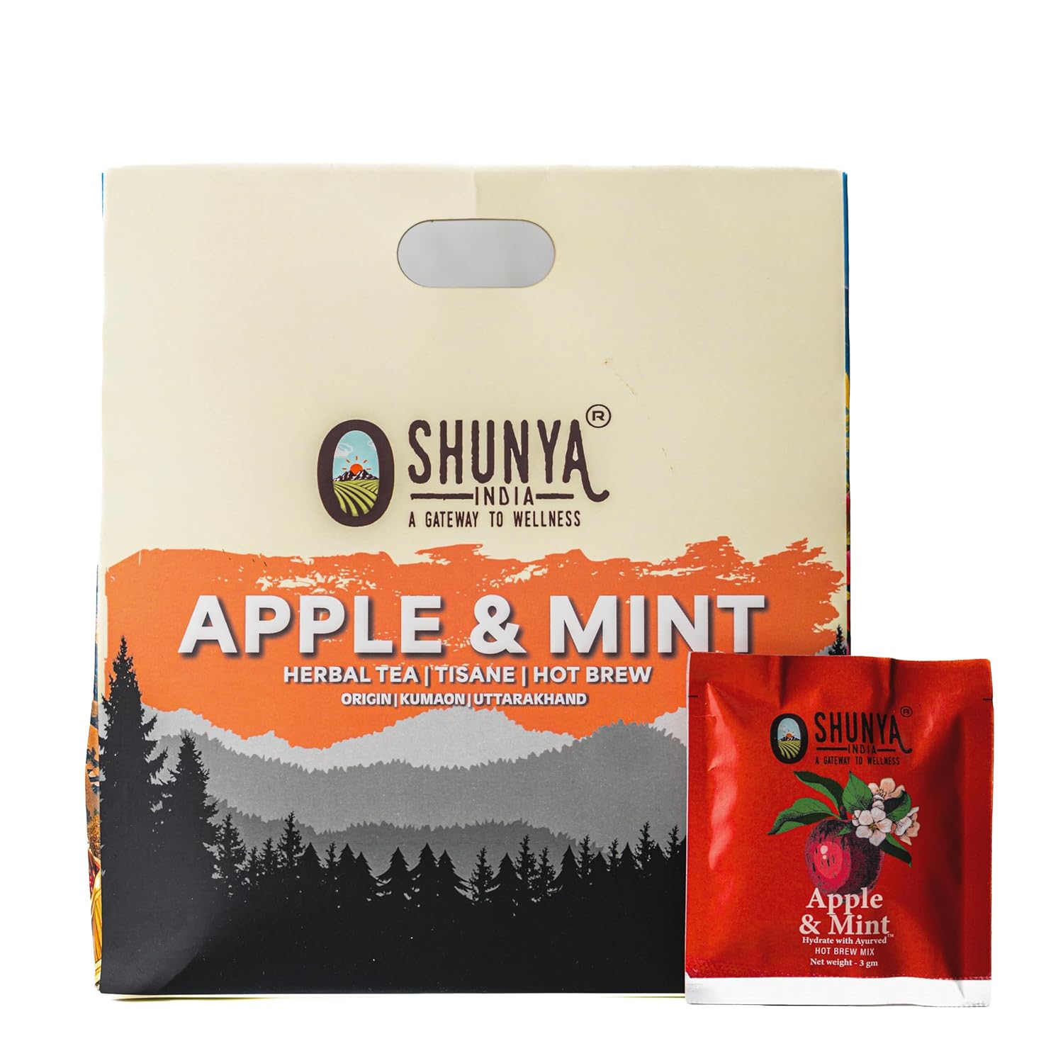 Shunya India® Apple, Mint, and Timur Tea (20 Tea Bags, 3 Gm Each) - Herbal Infusion Tea Tisane Natural Antioxidant, Support Immunity, Caffeine Free