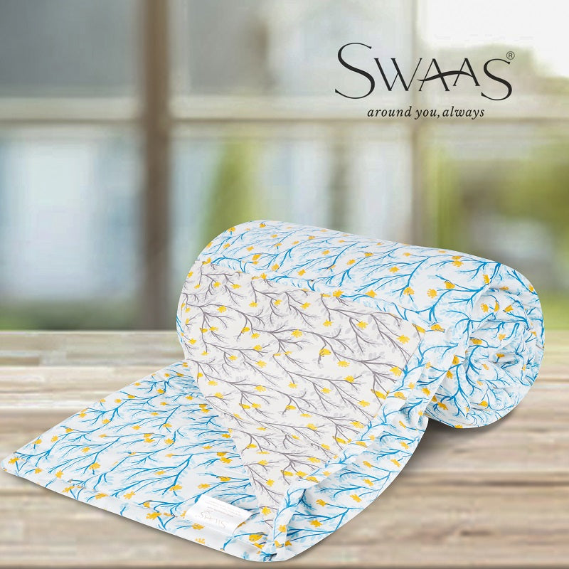 Swaas 100% Cotton Little Birdie Ivory/Sky Blue Reversible Quilt