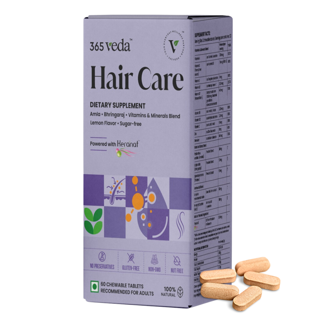 365veda Hair Care Chewables | Powered with Biotin, Amla and Bhringaraj | 60 Tabs