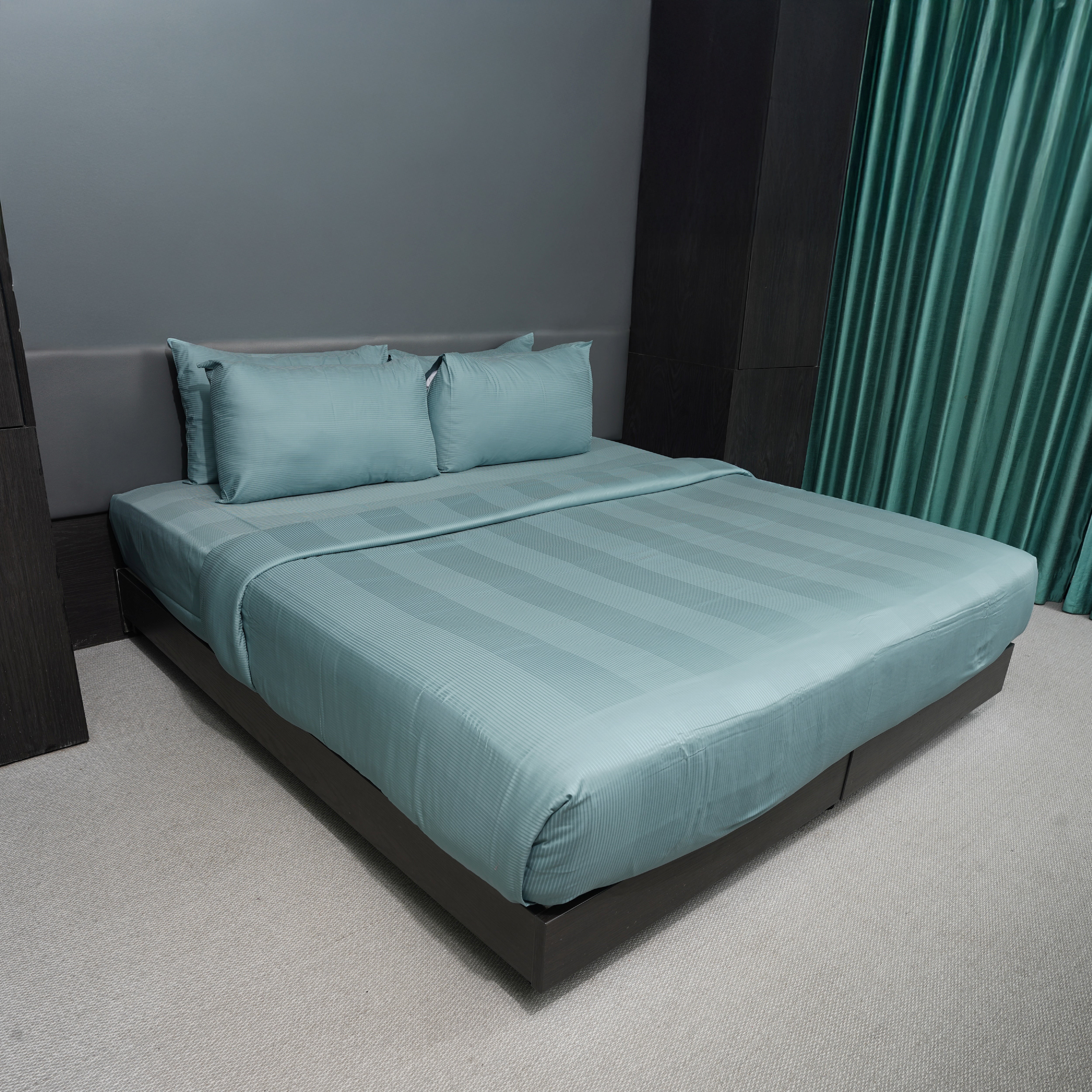 Smoke Blue, 300TC, Stripes Bedsheet Set