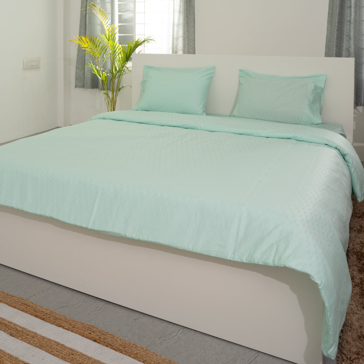 Oyvu 300 TC, 100% Cotton Step Design Bedsheet Set & Duvet Cover