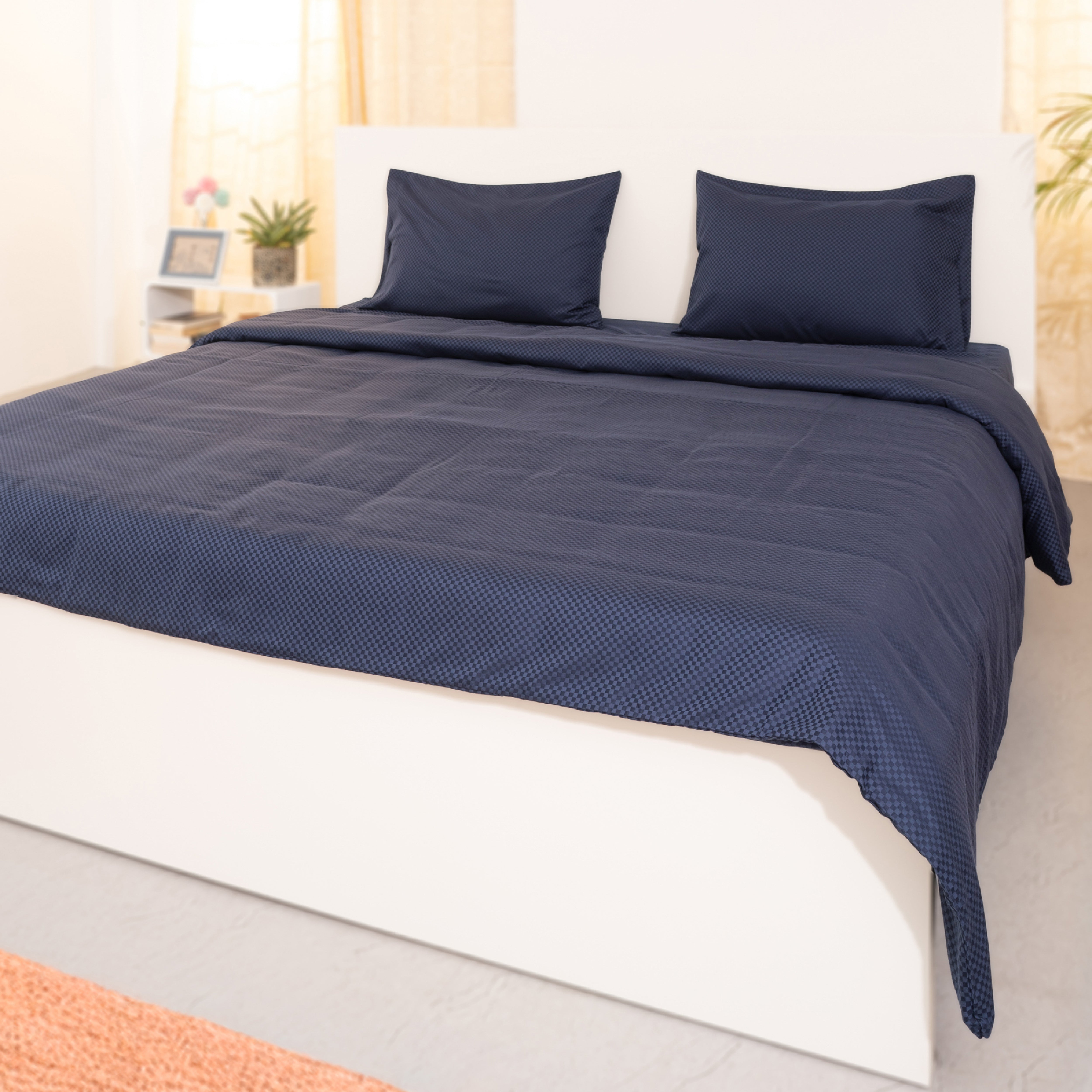 Outer space, 400 TC, 5mm Checks, Vegan Silk Blend Bedsheet Set