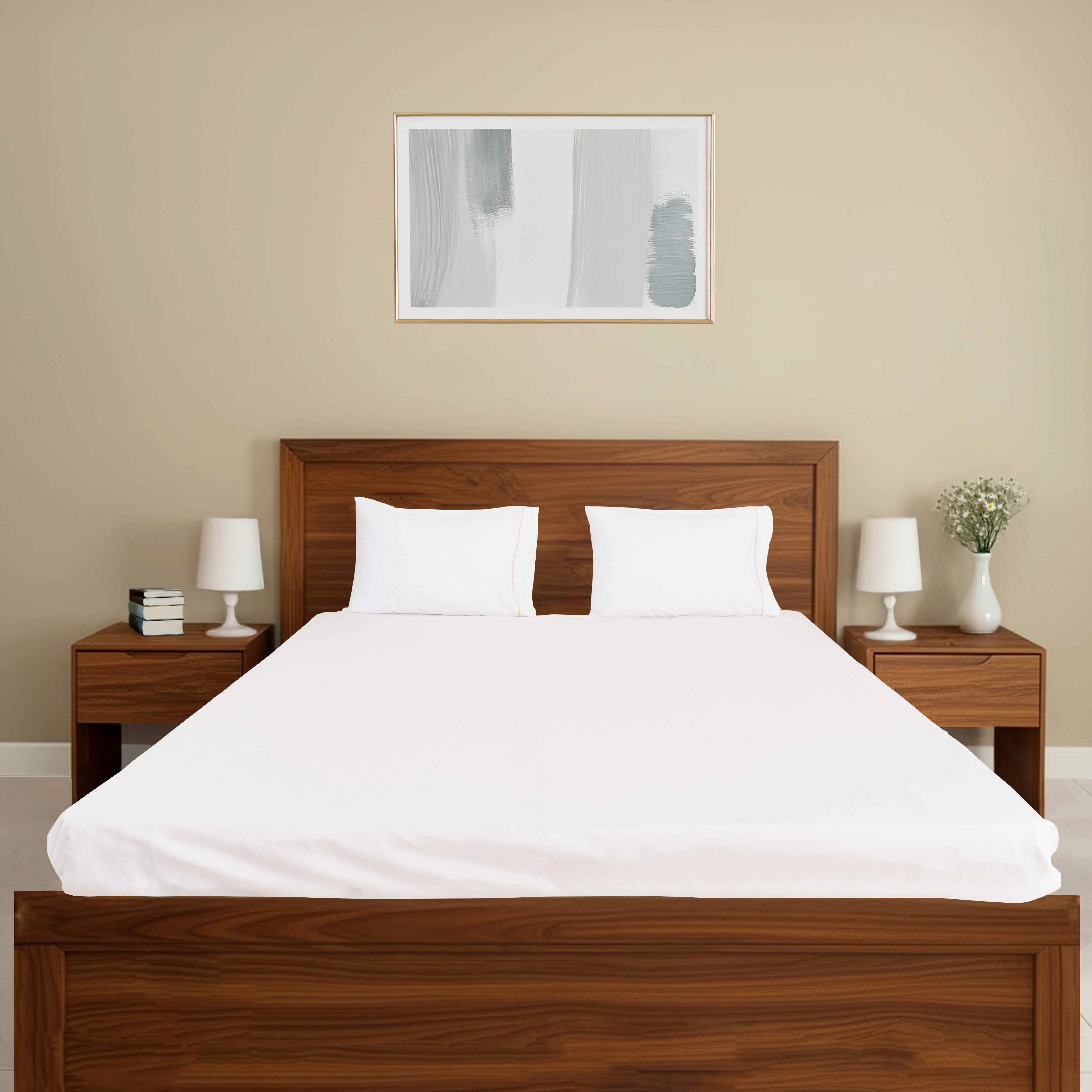 Gold Chess on White Percale, 300 TC Bedsheet Set