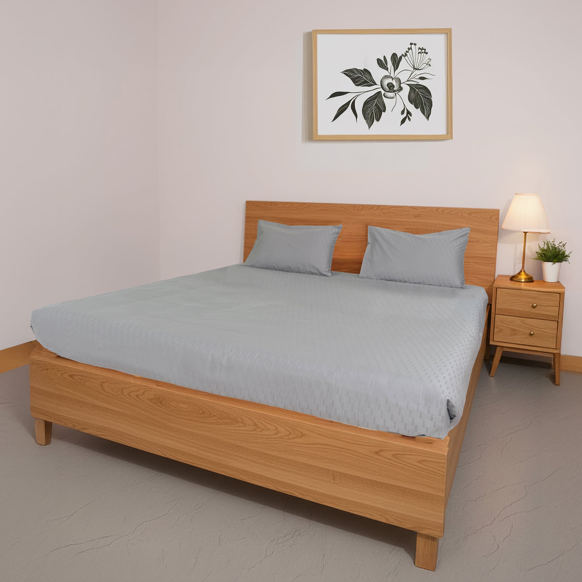 Oyvu 300 TC, 100% Cotton Step Design Bedsheet Set & Duvet Cover