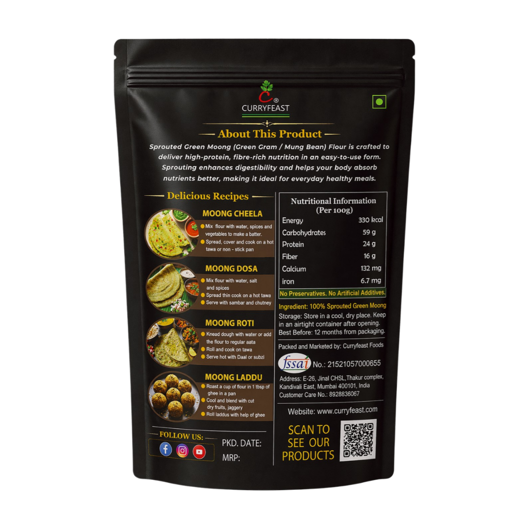 CURRYFEAST Sprouted Green Moong Flour / Instant Chilla Flour / INR 250