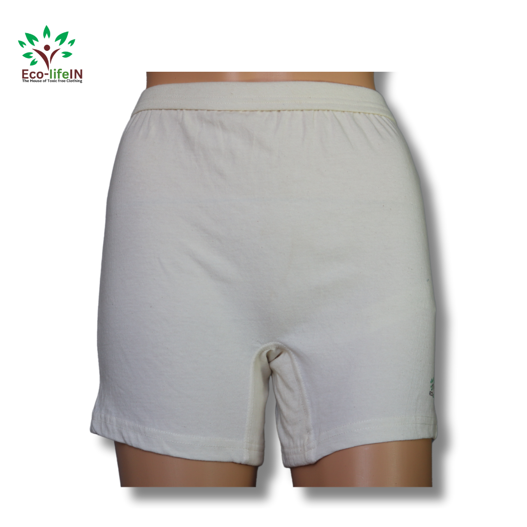 Eco life Women's Toxic free Undyed and Unbleached pure Cotton Boy Trunk (Boy Shorts) - Pack of 3