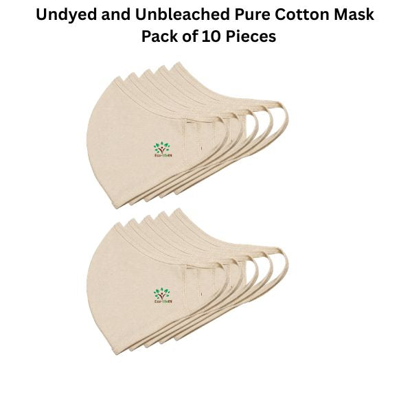 Eco-Life Toxic free Undyed Organic Cotton Face Mask - Pack of 10
