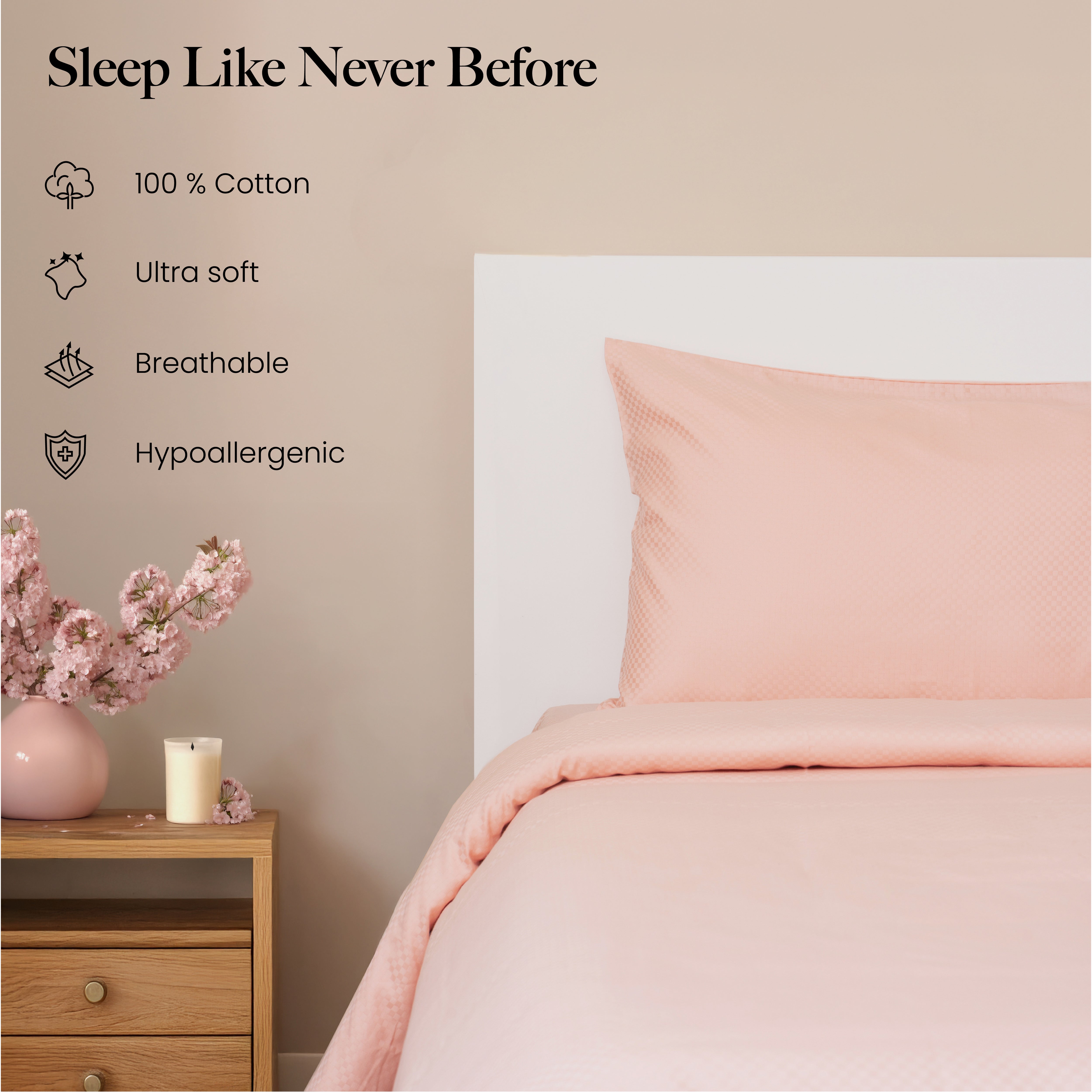 400 TC, 5mm Checks, Vegan Silk Blend Bedsheet Set & Duvet Cover
