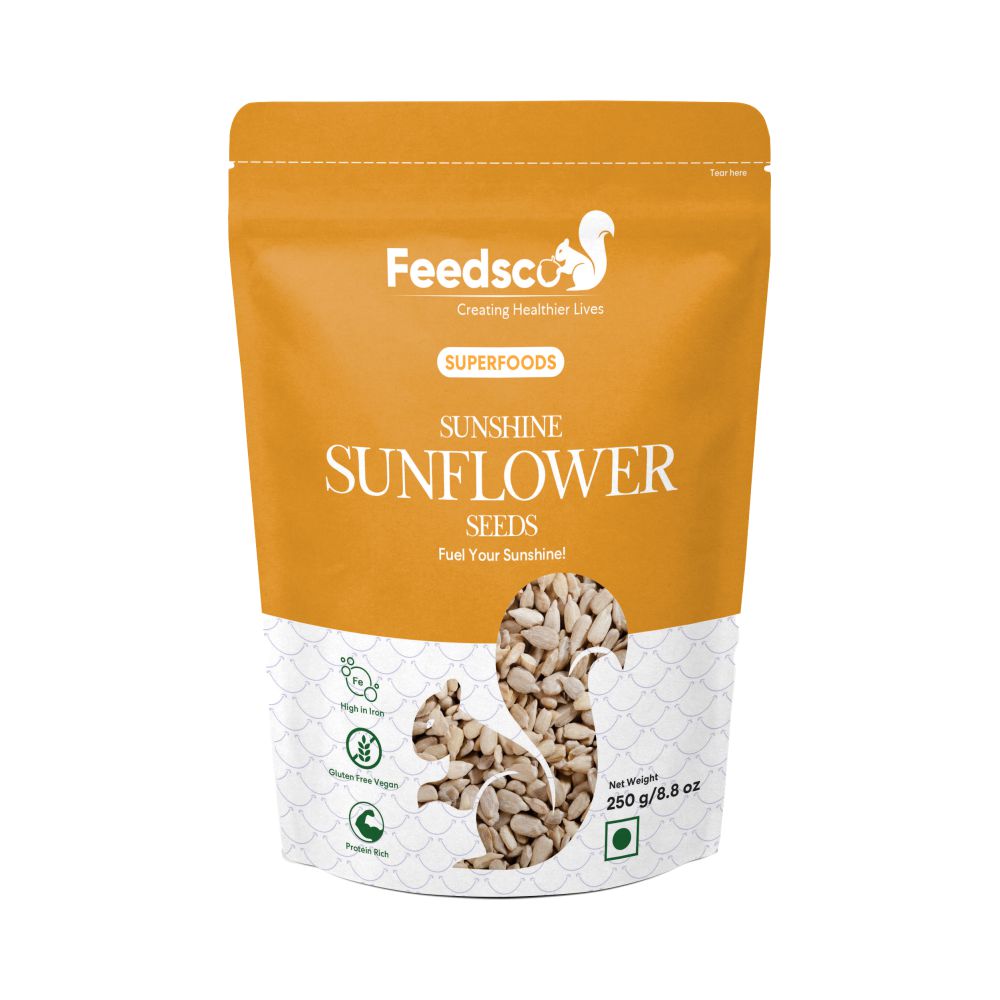 Feedsco Sunshine Sunflower Seeds Raw Seeds | Healthy Snacks | High in Protein |250 Gms (Pack of 2)