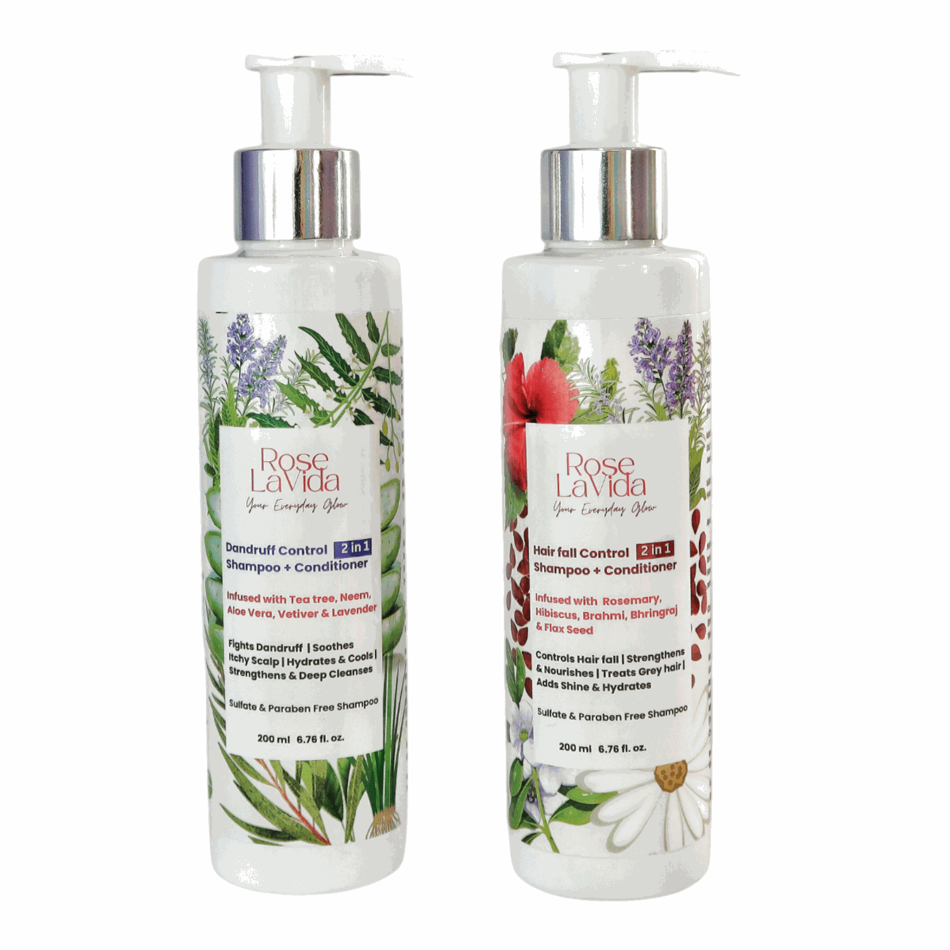 Rose Lavida Ayurvedic Rosemary Strength & Shine & Tea Tree Flake Free 2-in-1 Shampoo + Conditioner For Hair fall & Dandruff Control Combo| With 5 Plant Ingredients | For All Hair Types