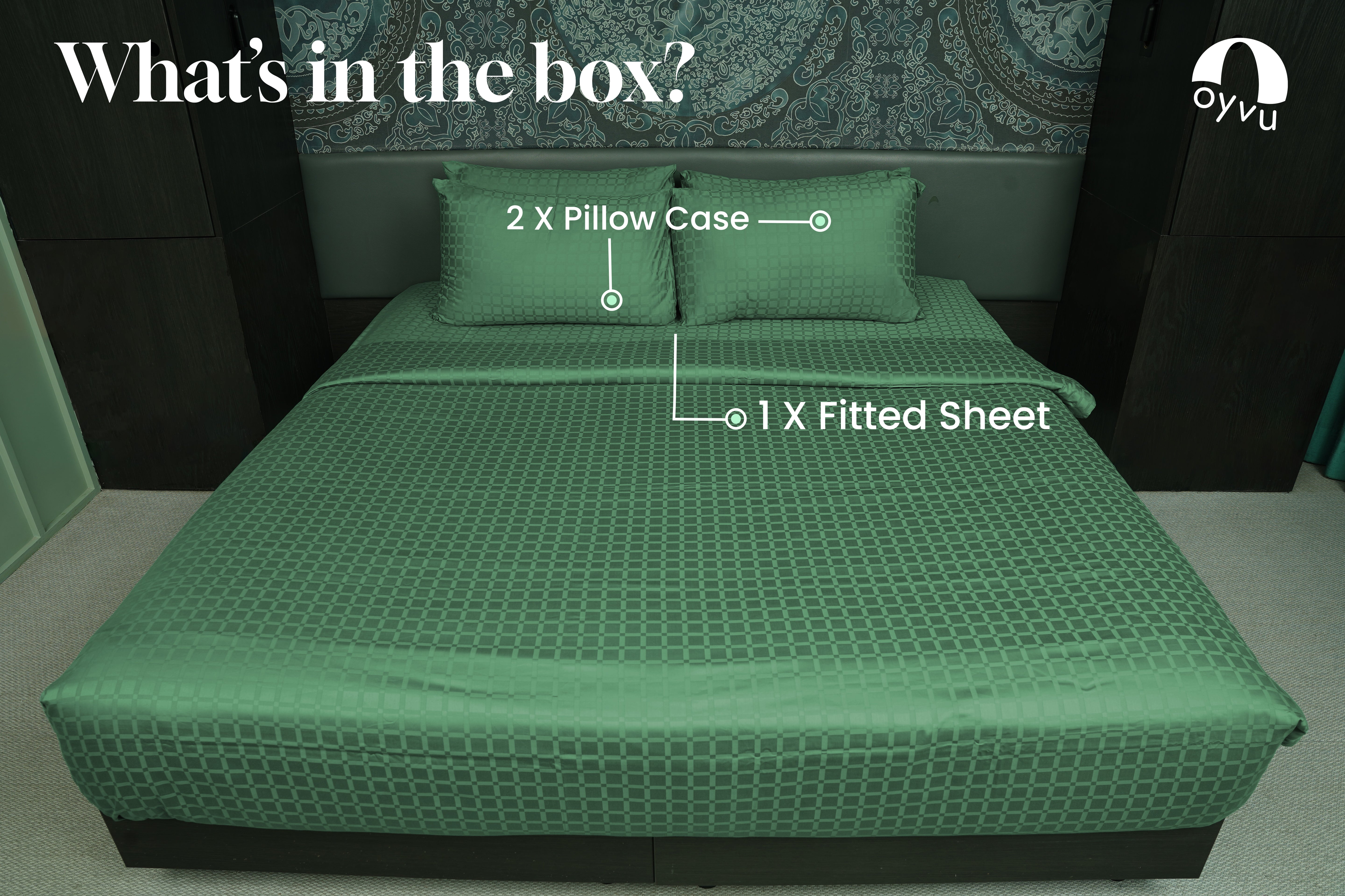 Malachite Green, 400TC, Signature Checks Bedsheet Set