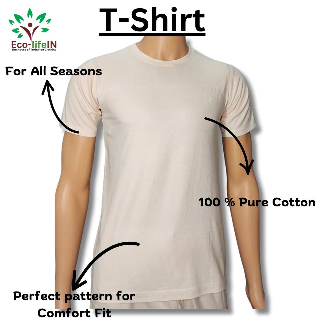 Eco life Toxic free Undyed and Unbleached Pure Cotton Round Neck T-Shirt Half Sleeve