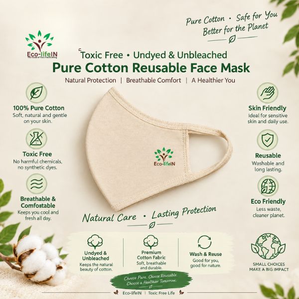 Eco-Life Toxic free Undyed Organic Cotton Face Mask - Pack of 10