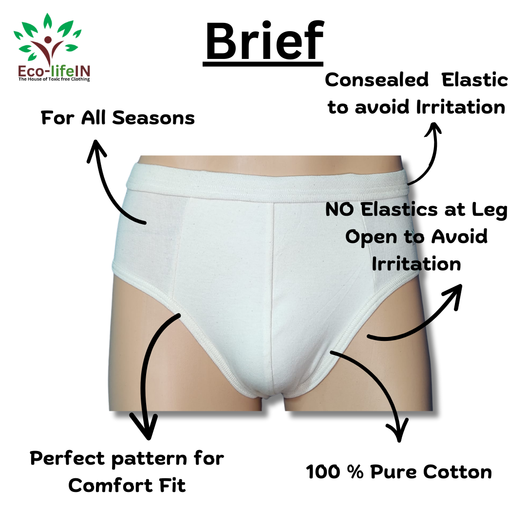 Eco life Men's Toxic free Undyed and Unbleached Pure Cotton Brief - Pack of 3