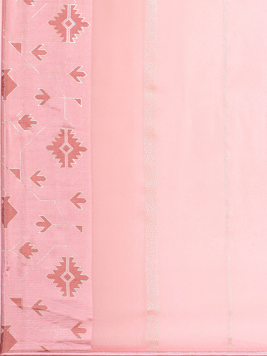 Printed striped saree with printed border(Pink)