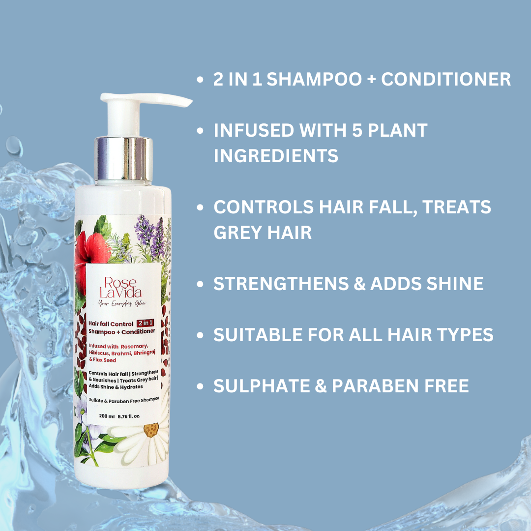 Rose Lavida Ayurvedic Rosemary Strength & Shine & Tea Tree Flake Free 2-in-1 Shampoo + Conditioner For Hair fall & Dandruff Control Combo| With 5 Plant Ingredients | Sulfate & Paraben Free | For All Hair Types | All Age Groups