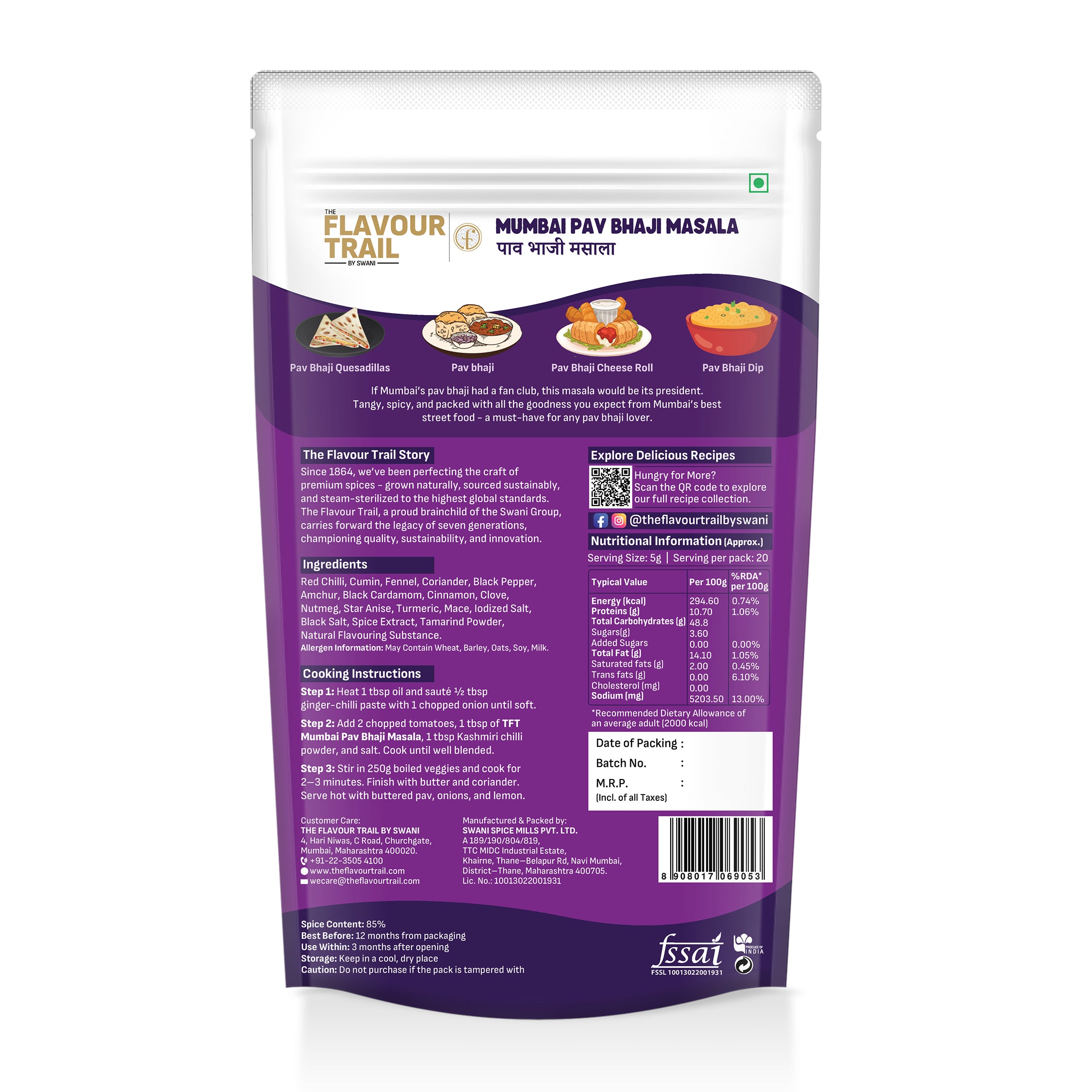 The Flavour Trail by Swani -Pure & Natural - Mumbai Pav Bhaji - 100gms